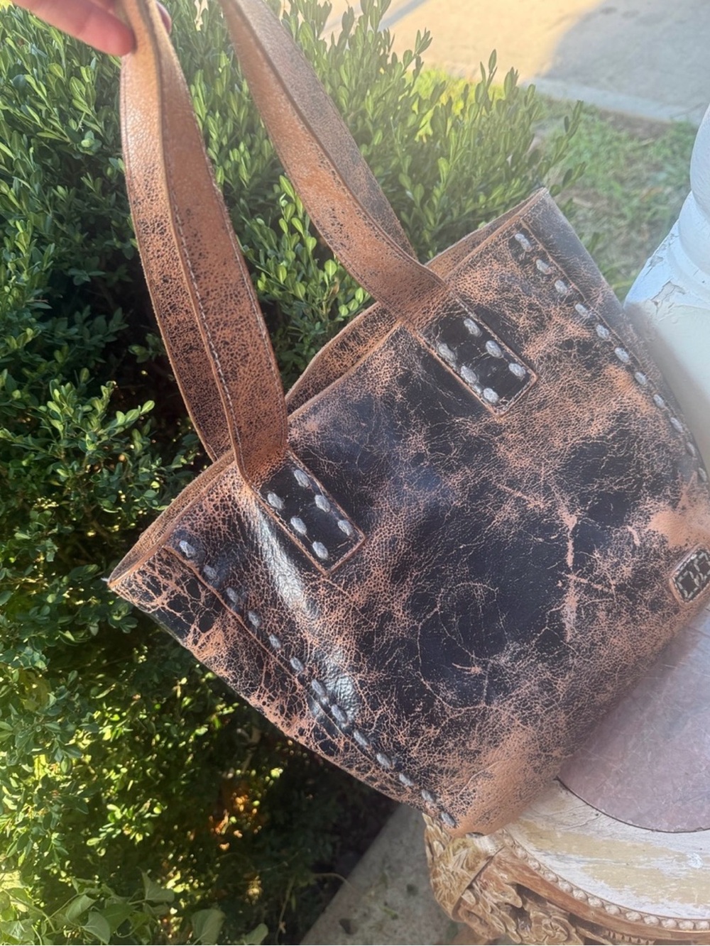 😎Bed|Stü Distressed Brown/Black Tote Medium Two-Tone Distressed Leather 🖤🤎
